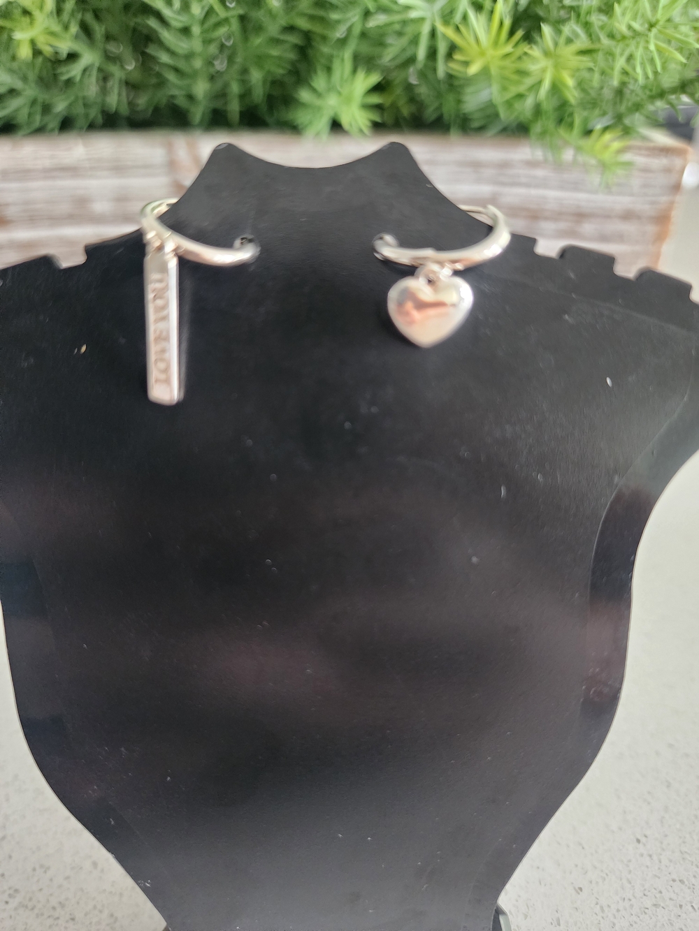 Tous Silver Hoop Earrings with Heart and Bar Charms - Silver